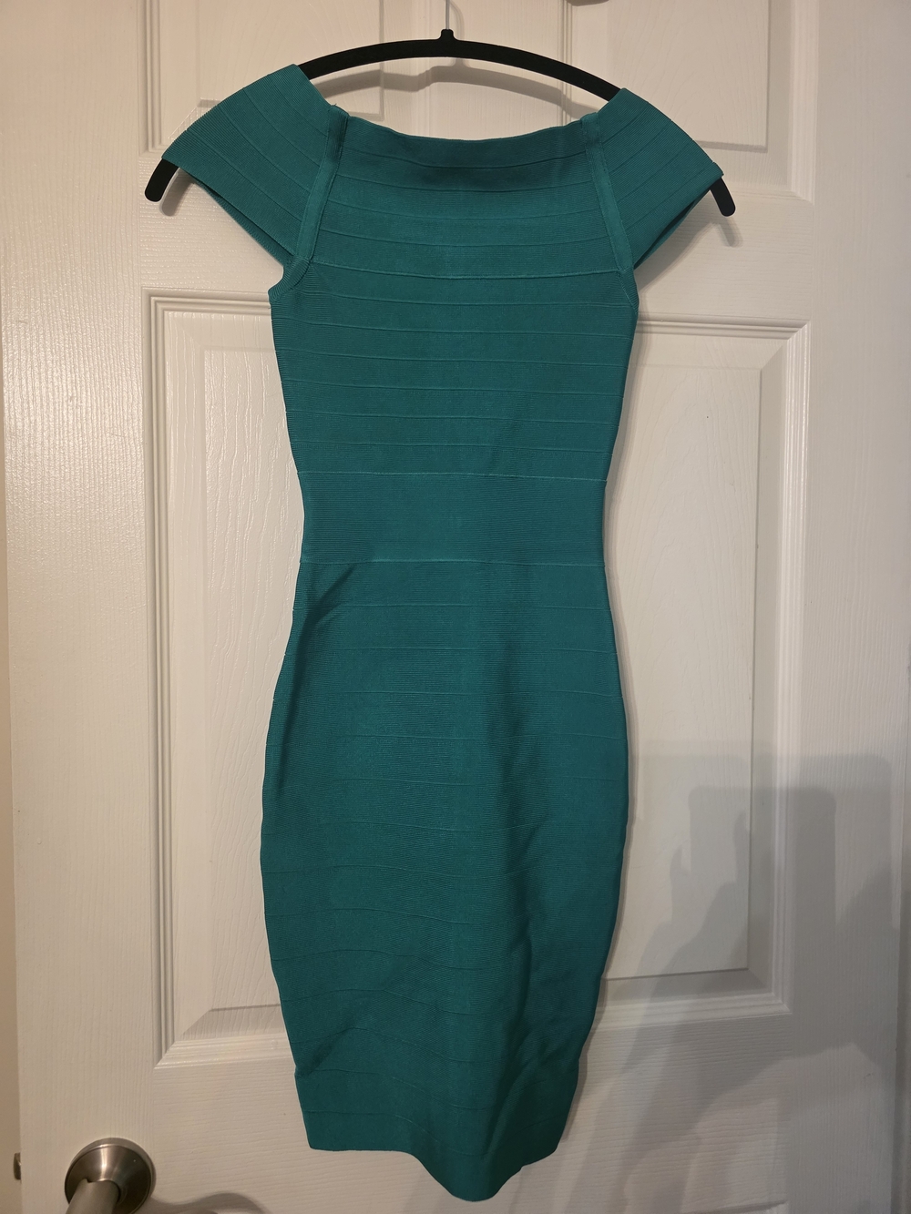 Marciano Teal Bodycon Off-Shoulder Dress